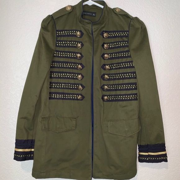 ZARA ARMY GREEN, BLUE & GOLD MILITARY JACKET FULLY LINED BUTTON DETAIL SMALL NWT - Picture 3 of 9